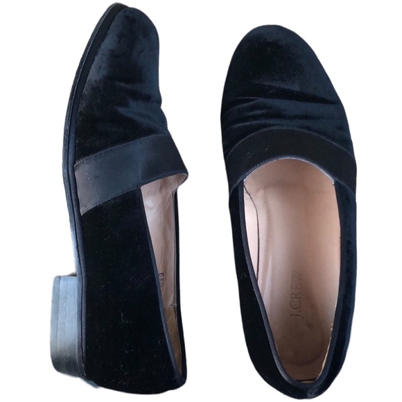 J. CREW | Black Velvet Satin Trim Leather Sole Italian Made Loafers size 6.5 - Picture 1 of 12